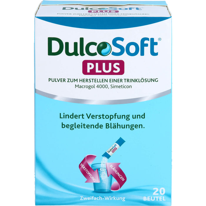 DulcoSoft Plus mit Macrogol und Simeticon Pulver lindert Verstopfung und begleitende Blähungen, 20 pcs. Sachets