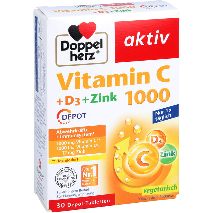 Doppelherz Vitamin C 1000 + D3 + Zink Depot Tabletten, 30 pcs. Tablets