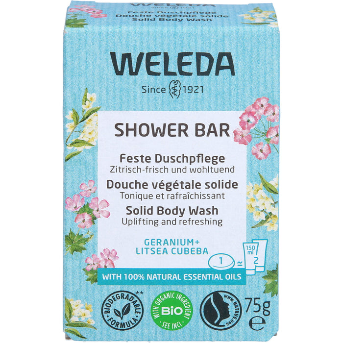 WELEDA Feste Duschpflege Geranium + Litsea Cubeba zitrisch frisch und wohltuend, 75 g bar of soap