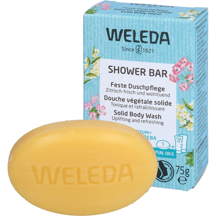 WELEDA Feste Duschpflege Geranium + Litsea Cubeba zitrisch frisch und wohltuend, 75 g Seifenstück