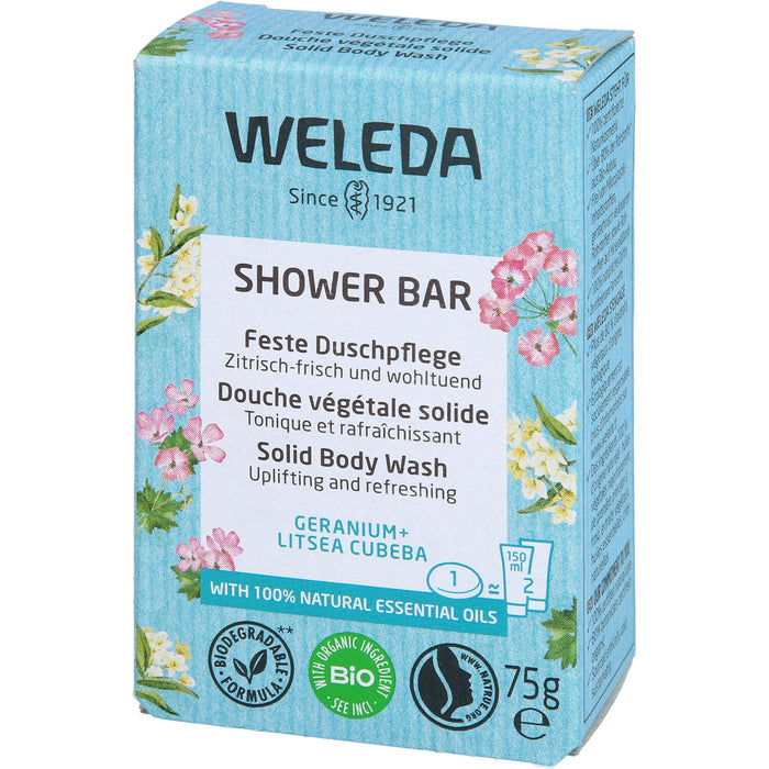 WELEDA Feste Duschpflege Geranium + Litsea Cubeba zitrisch frisch und wohltuend, 75 g bar of soap