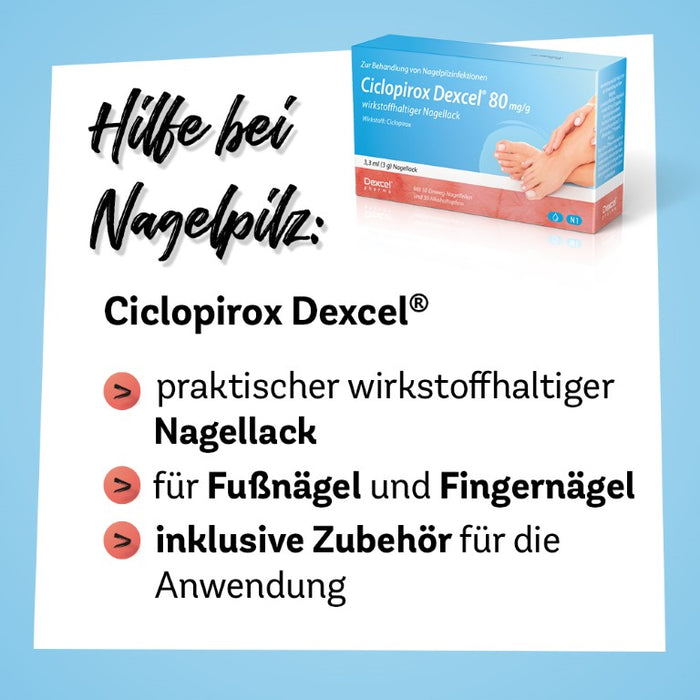 Ciclopirox Dexcel 80 mg/g Lösung wirkstoffhaltiger Nagellack bei Nagelpilzinfektionen, 3.3 ml Vernis à ongles contenant une substance active