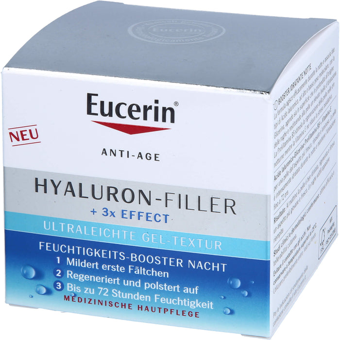 Eucerin Hyaluron-Filler und 3x Effect Feuchtigkeits-Booster Nachtpflege – Gesichtspflege mit Hyaluronsäure gegen Falten, 50 ml Crème