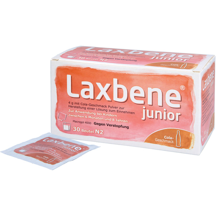 Laxbene junior 4 g mit Cola-Geschmack Pulver zur Herstellung einer Lösung zum Einnehmen; Zur Anwendung bei Kindern zwischen 6 Monaten und 8 Jahren, 30X4 g PLE