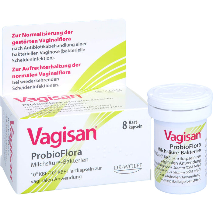 Vagisan ProbioFlora Milchsäure-Bakterien Hartkapseln ur Normalisierung der gestörten Scheidenflora nach Antibiotikabehandlung einer bakteriellen Vaginose, 8 pc Capsules