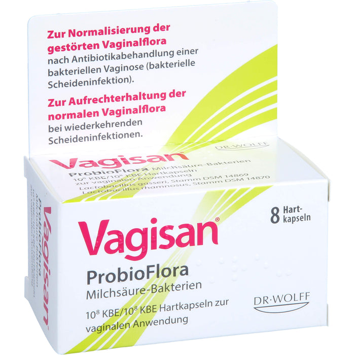 Vagisan ProbioFlora Milchsäure-Bakterien Hartkapseln ur Normalisierung der gestörten Scheidenflora nach Antibiotikabehandlung einer bakteriellen Vaginose, 8 pcs. Capsules