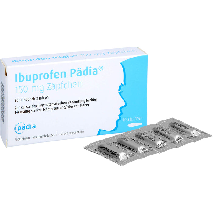 Pädia Ibuprofen 150 mg Zäpfchen bei Schmerzen und Fieber, 10 pcs. Suppositories