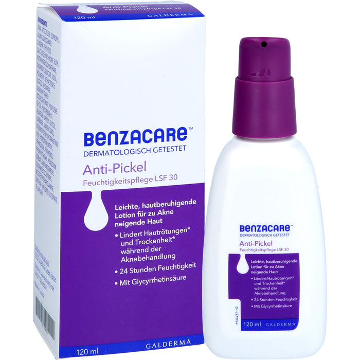 BENZACARE Anti-Pickel Feuchtigkeitspflege LSF 30 für zu Akne neigende Haut, 120 ml Lotion