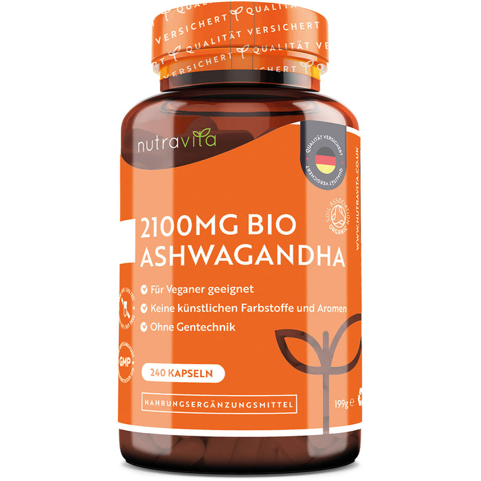 Bio Ashwagandha 2100 mg hochdosiert vegan Tagesdos, 240 St KAP