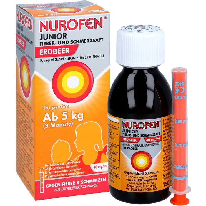 Nurofen Junior Fieber- und Schmerzsaft Erdbeer 40 mg/ml Suspension zum Einnehmen, 150 ml Lösung