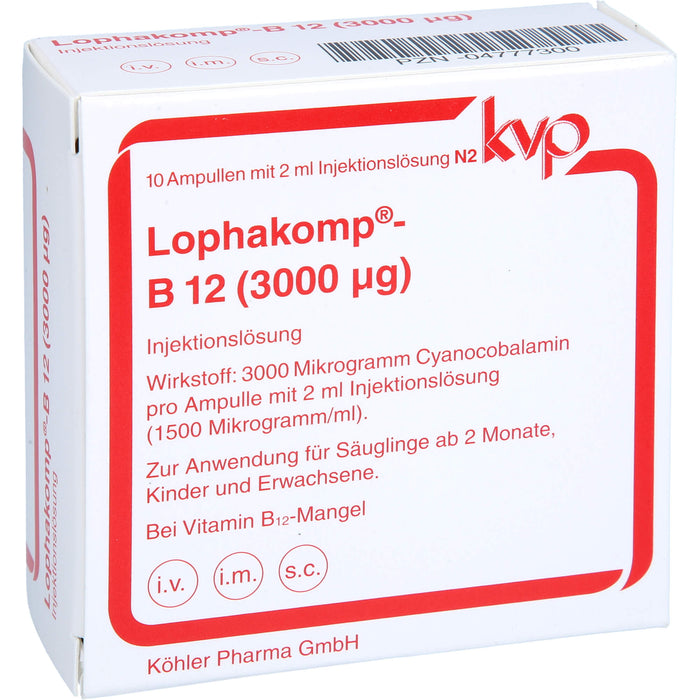 Lophakomp-B12 (3000 µg) Ampullen zur parenteralen B 12-Therapie in Depotform, 10 pcs. Ampoules