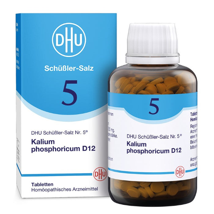 DHU Schüßler-Salz Nr. 5 Kalium phosphoricum D12 – Das Mineralsalz der Nerven und Psyche – das Original – umweltfreundlich im Arzneiglas, 900 pc Tablettes