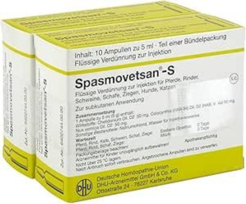 DHU Spasmovetsan-S flüssige Verdünnung zur Injektion für Pferde, Rinder, Schweine, Schafe, Ziegen, Katzen und Hunde, 20 St. Ampullen