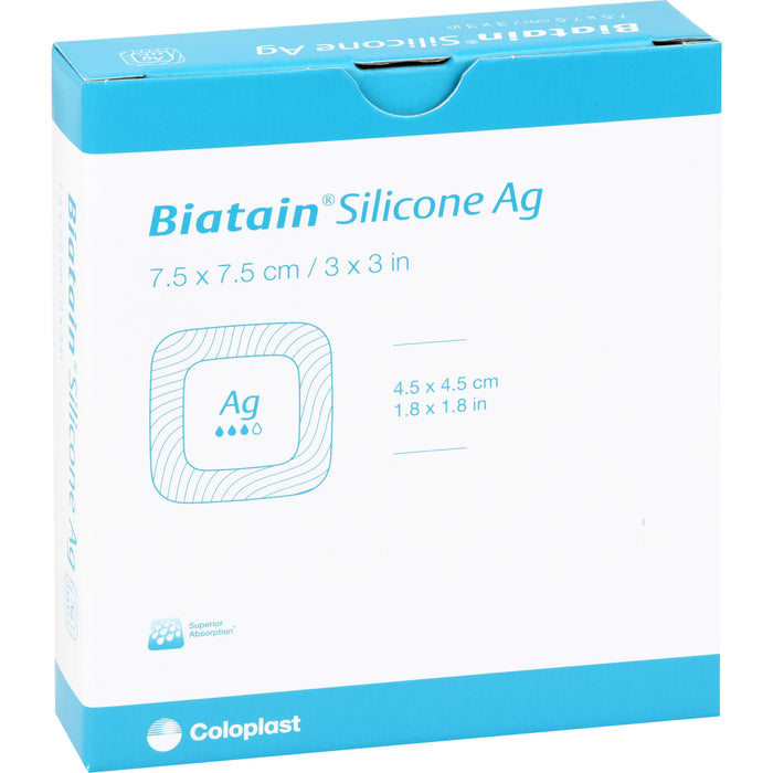 Biatain Silicone Ag Schaumverband mit Silber 7,5 cm x 7,5 cm, 5 pc Pansements