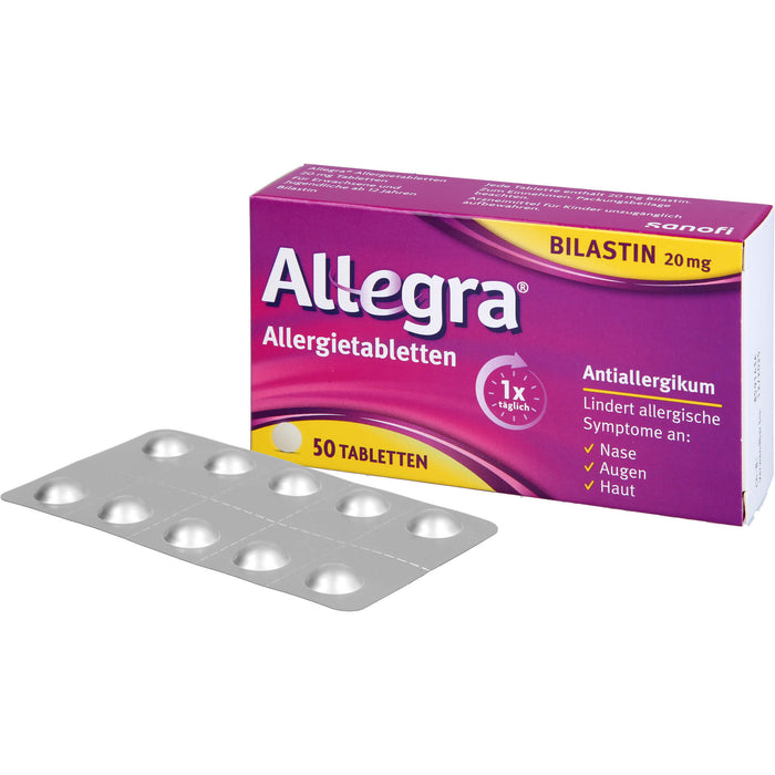 Allegra 20 mg Allergietabletten lindert allergische Symptome, 50 St. Tabletten