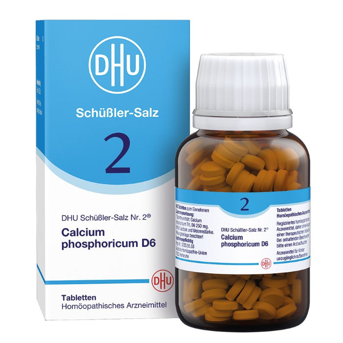 DHU Schüßler-Salz Nr. 2 Calcium phosphoricum D6 – Das Mineralsalz der Knochen und Zähne – das Original – umweltfreundlich im Arzneiglas, 420 St. Tabletten