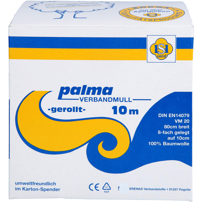 Palma Verbandmull Rolle 10 cm x 10 m 8-lagig zur Fixierung von Wundauflagen, 1 pc pansement