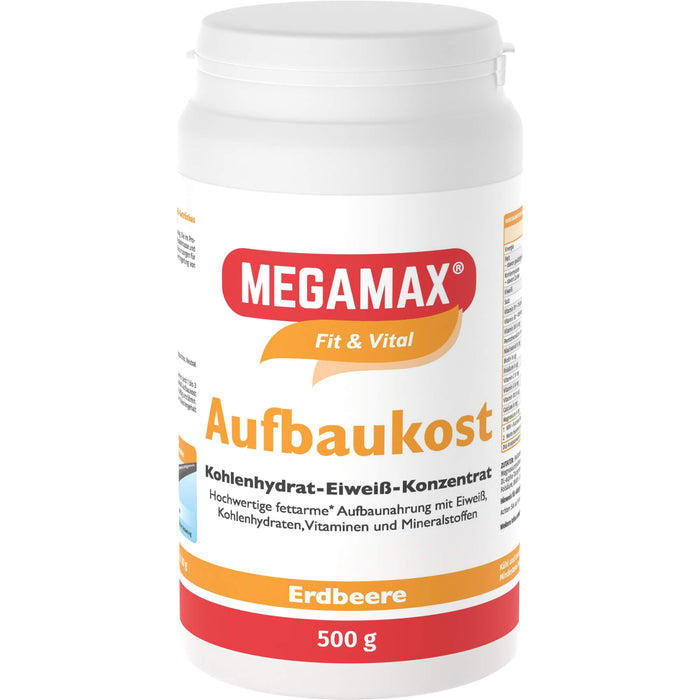 MEGAMAX Fit & Vital Aufbaukost Kohlenhydrat-Eiweiß-Konzentrat Erdbeer-Geschmack, 500 g Powder