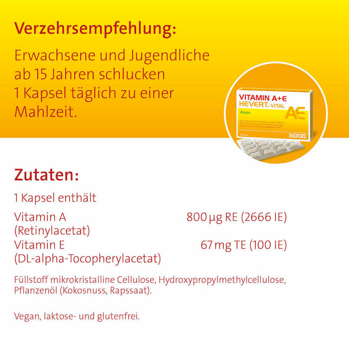 Vitamin A+E Hevert Vital für Augen, Haut und Immunsystem, 60 St. Kapseln