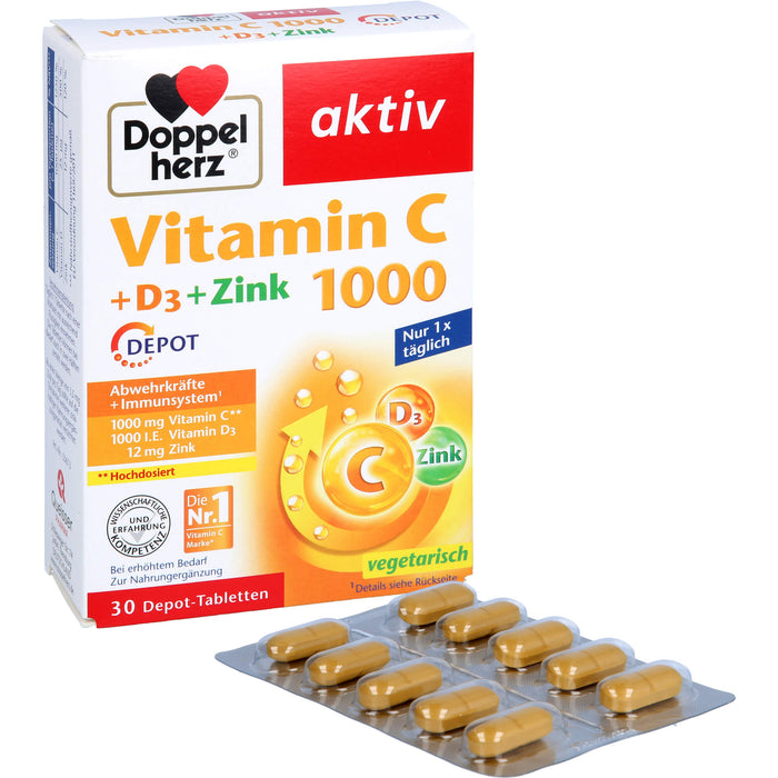 Doppelherz Vitamin C 1000 + D3 + Zink Depot Tabletten, 30 pc Tablettes