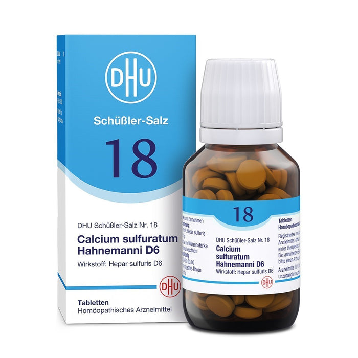 DHU Schüßler-Salz Nr. 18 Calcium sulfuratum Hahnemanni D6 – Das Mineralsalz der Regeneration – das Original – umweltfreundlich im Arzneiglas, 200 pc Tablettes