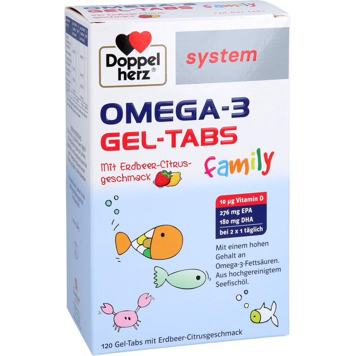 Doppelherz system Omega-3 family Gel-Tabs Erdbeer-Zitrusgeschmack, 120 St. Kautabletten