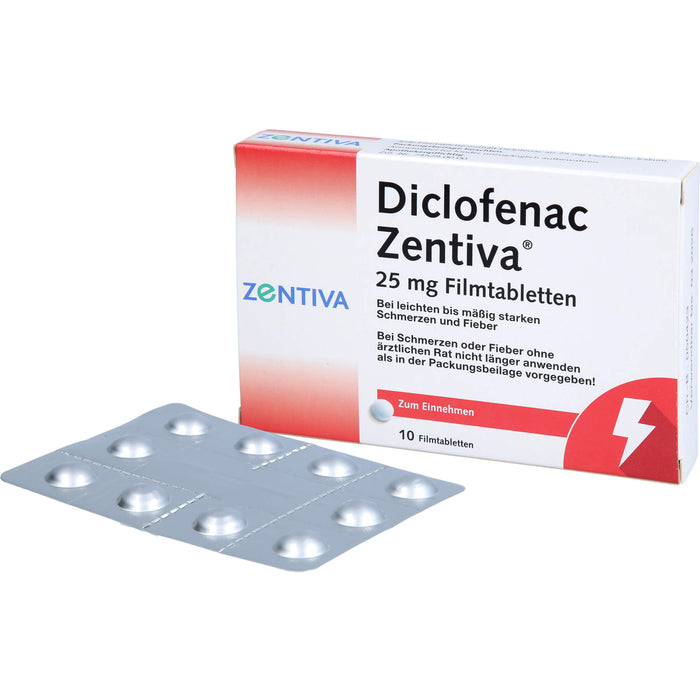 Diclofenac Zentiva 25 mg Filmtabletten bei Schmerzen und Fieber, 10 St. Tabletten