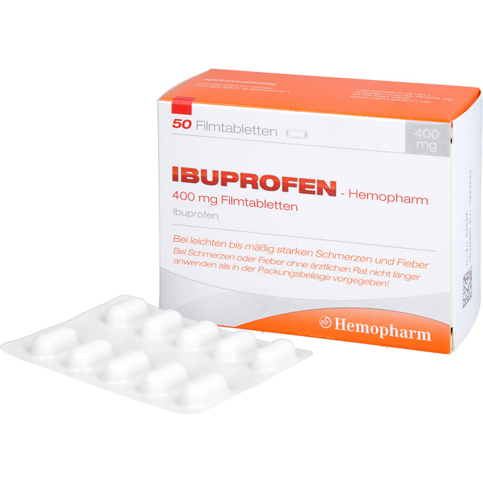 Ibuprofen-Hemopharm 400 mg Filmtabletten  bei leichten bis mäßig starken Schmerzen und Fieber, 50 pcs. Tablets