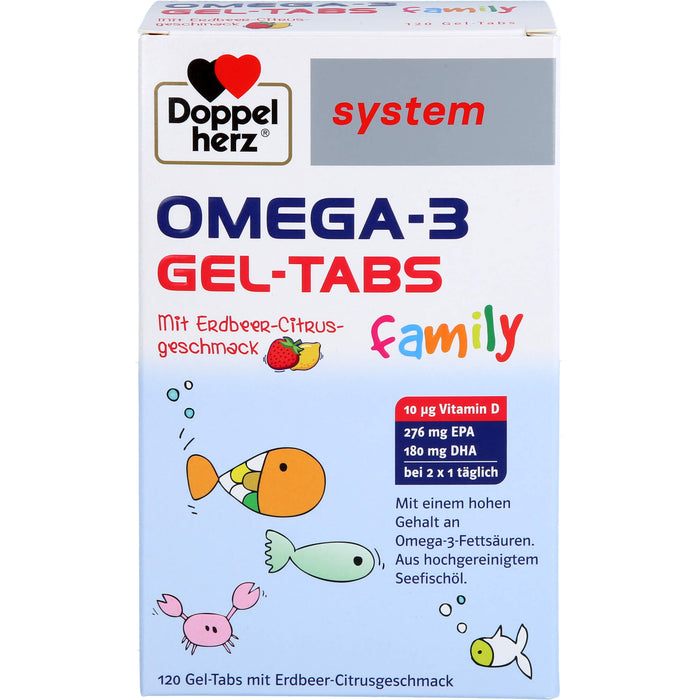 Doppelherz system Omega-3 family Gel-Tabs Erdbeer-Zitrusgeschmack, 120 St. Kautabletten