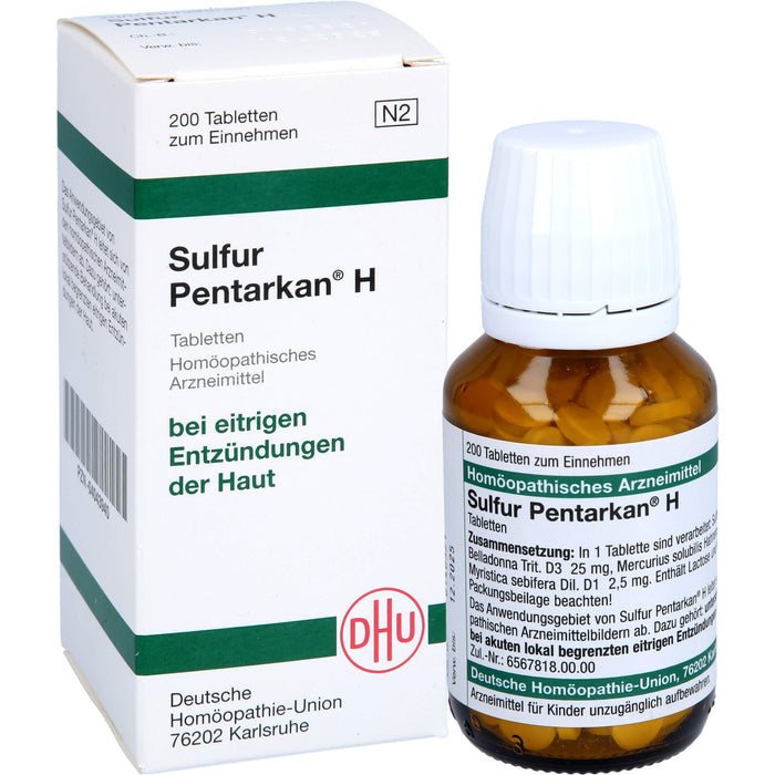 DHU Sulfur Pentarkan H Tabletten bei eitrigen Entzündungen der Haut, 200 pc Tablettes