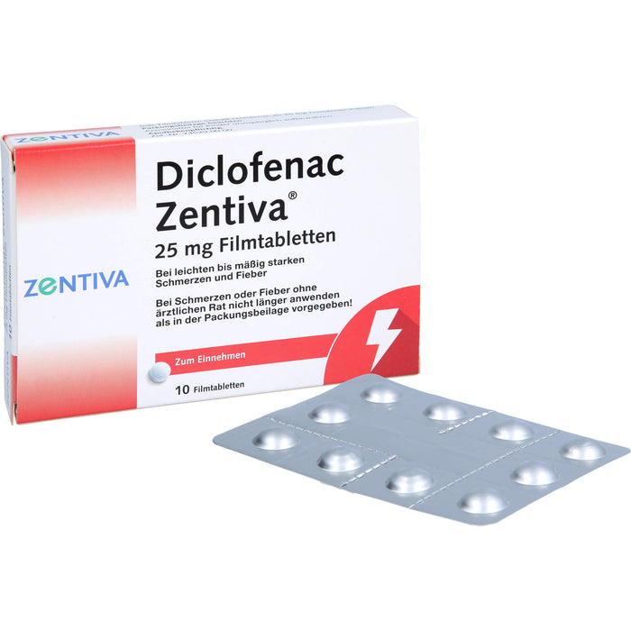 Diclofenac Zentiva 25 mg Filmtabletten bei Schmerzen und Fieber, 10 pc Tablettes