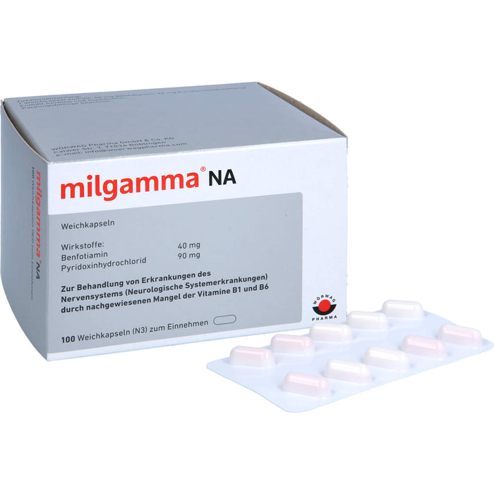 milgamma NA Weichkapseln bei Erkrankungen des Nervensystems durch nachgewiesenen Mangel der Vitamine B1 und B6, 100 pcs. Capsules