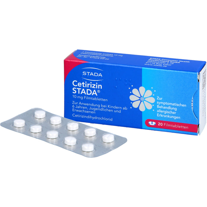 Cetirizin STADA 10 mg Filmtabletten zur symptomatischen Behandlung allergischer Erkrankungen, 20 pc Tablettes