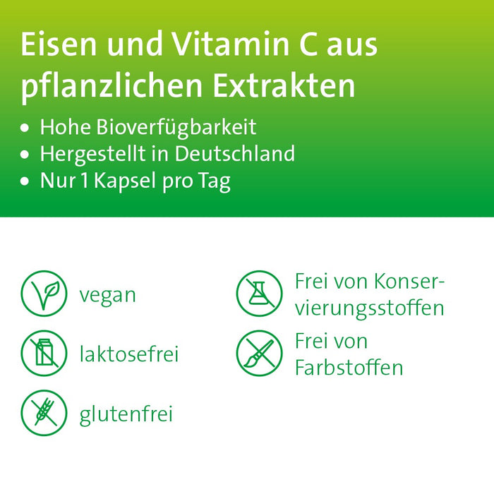 Eisen + C Hevert pflanzlich mit natürlichem Eisen und Vitamin C, 60 St. Kapseln