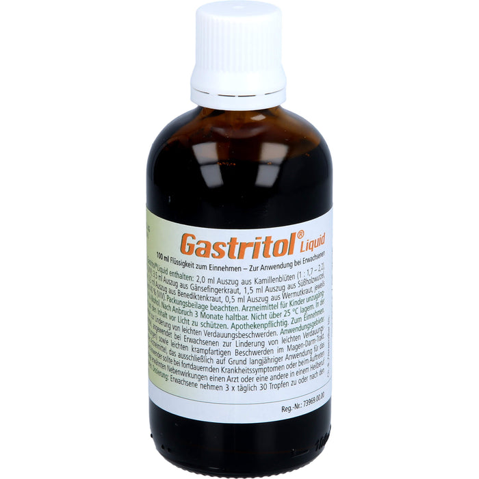 Gastritol Liquid lindert leichte Verdauungsbeschwerden, sowie leichte krampfartige Bauchbeschwerden, 100 ml Solution