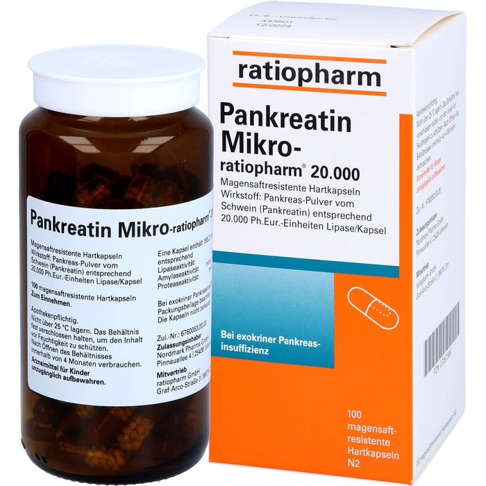 Pankreatin Mikro-ratiopharm 20 000 magensaftresistente Hartkapseln, 100 St. Kapseln