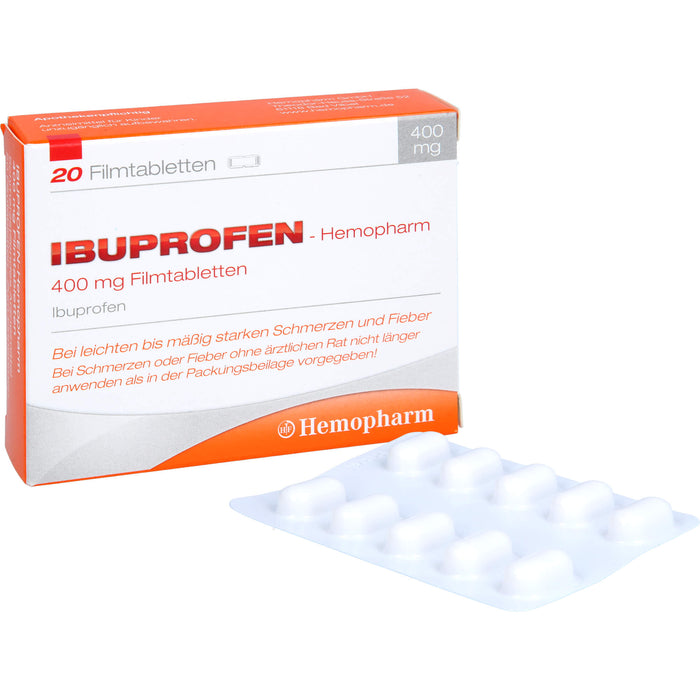 Ibuprofen-Hemopharm 400 mg Filmtabletten bei Schmerzen und Fieber, 20 pc Tablettes