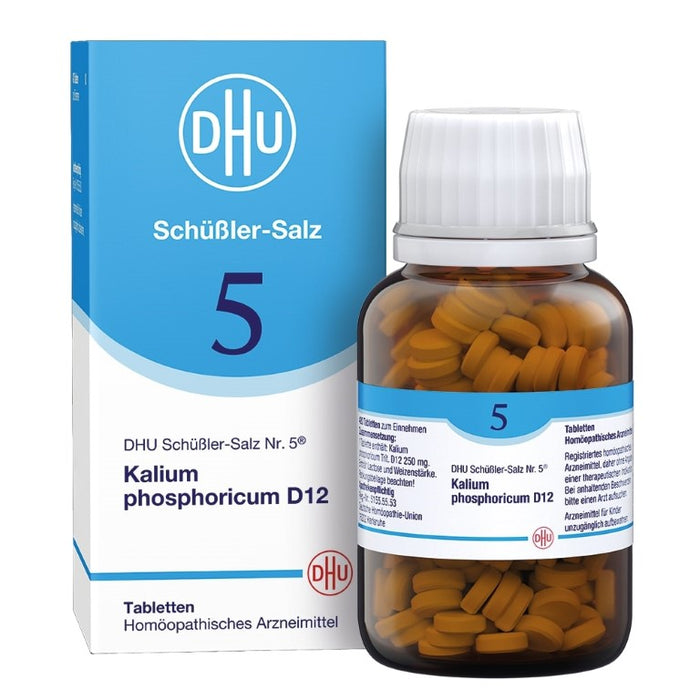 DHU Schüßler-Salz Nr. 5 Kalium phosphoricum D12 – Das Mineralsalz der Nerven und Psyche – das Original – umweltfreundlich im Arzneiglas, 420 St. Tabletten