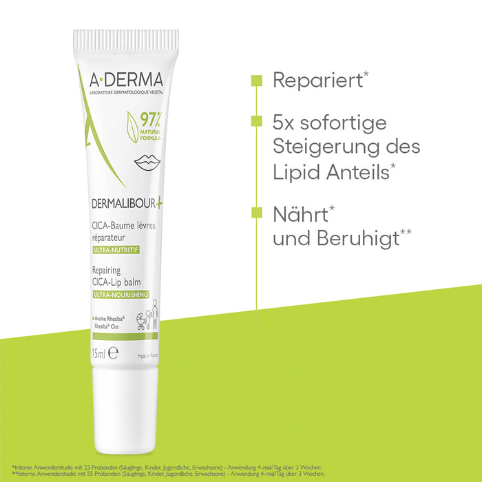 A-DERMA Dermalibour+ CICA Lippenbalsam, 15 ml Balsam