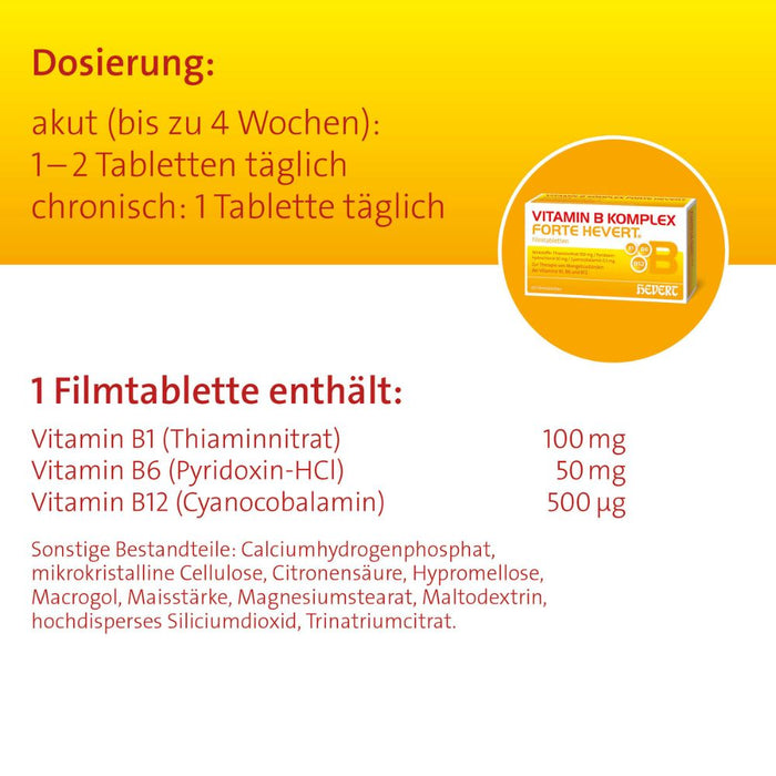 Vitamin B Komplex forte Hevert zur Therapie nachgewiesener Mangelzustände der Vitamine B1, B6 und B12, 60 St. Tabletten