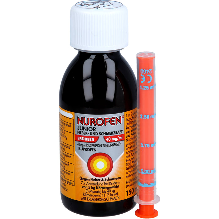 Nurofen Junior Fieber- und Schmerzsaft Erdbeer 40 mg/ml Suspension zum Einnehmen, 150 ml Solution