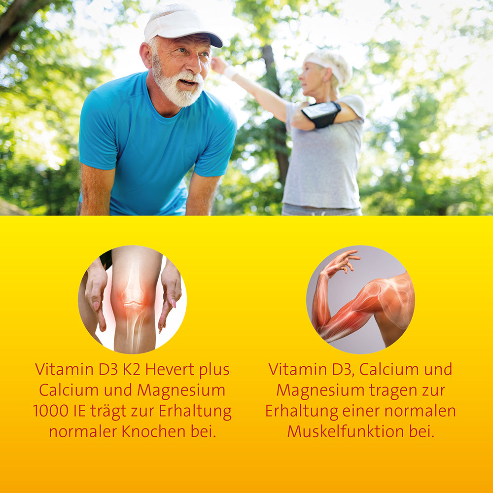 Vitamin D3 K2 Hevert plus Calcium und Magnesium 1000 IE, 60 St. Kapseln