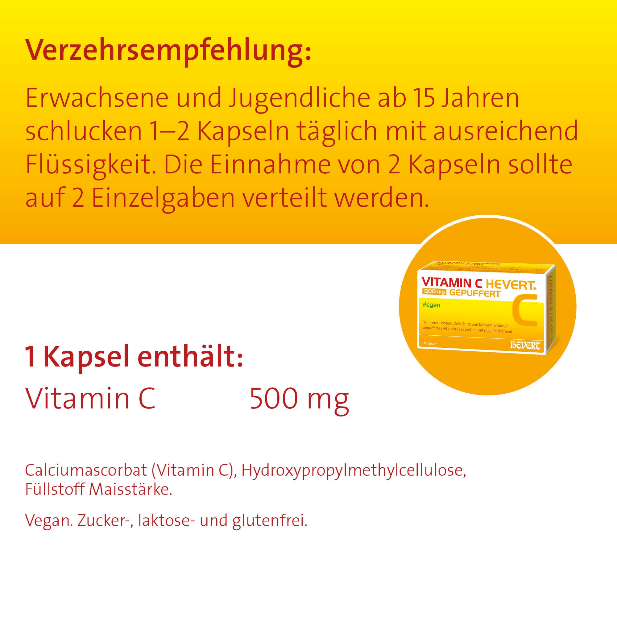 Vitamin C Hevert 500 mg gepuffert, 60 St. Kapseln Hevert-Testen