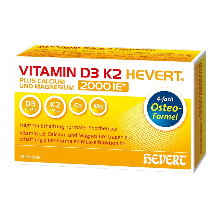 VITAMIN D3 K2 Hevert plus Ca Mg 2000 IE/2 Kapseln, 120 pcs. Capsules