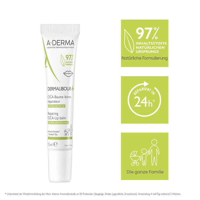 A-DERMA Dermalibour+ CICA Lippenbalsam, 15 ml Balsam