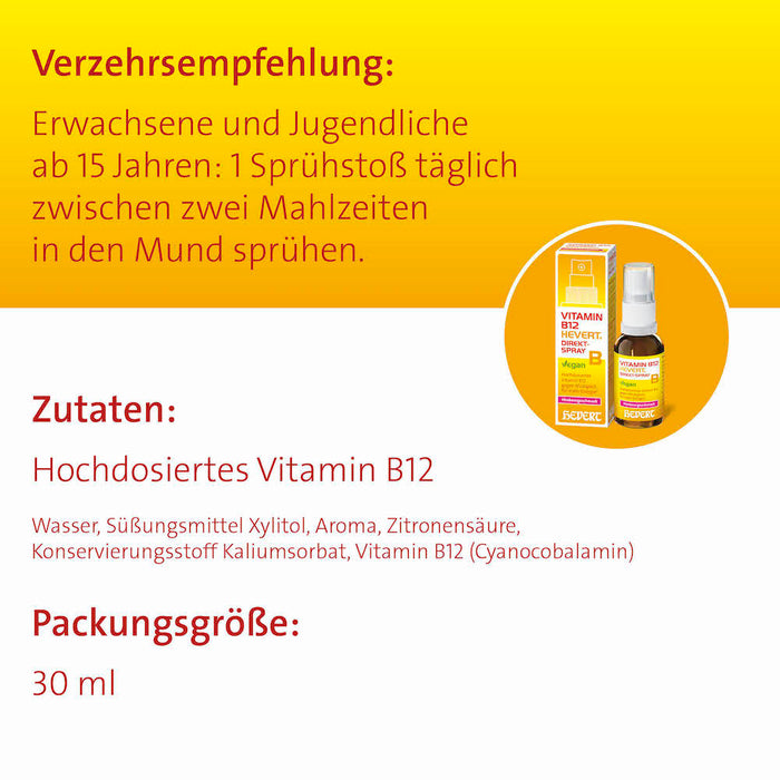 Vitamin B12 Hevert Direkt-Spray gegen Müdigkeit, für mehr Energie, 30 ml Lösung