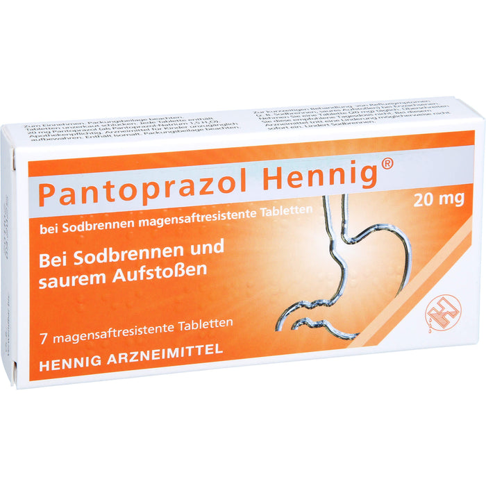 Pantoprazol Hennig 20 mg Tabletten bei Sodbrennen, 7 pc Tablettes