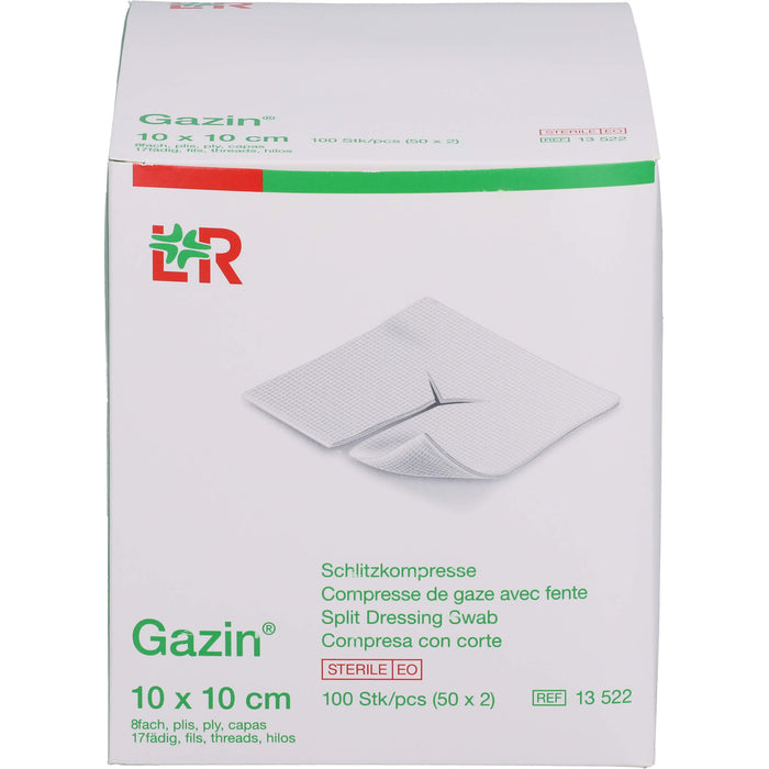 Gazin 10 cm x 10 cm steril 8fach Schlitzkompresse, 100 pc Compresses