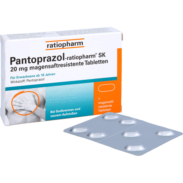 Pantoprazol-ratiopharm SK 20 mg Tabletten bei Sodbrennen, 7 pc Tablettes