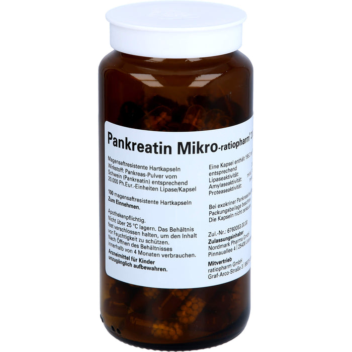 Pankreatin Mikro-ratiopharm 20 000 Hartkapseln bei Verdauungsstörungen, 100 pcs. Capsules